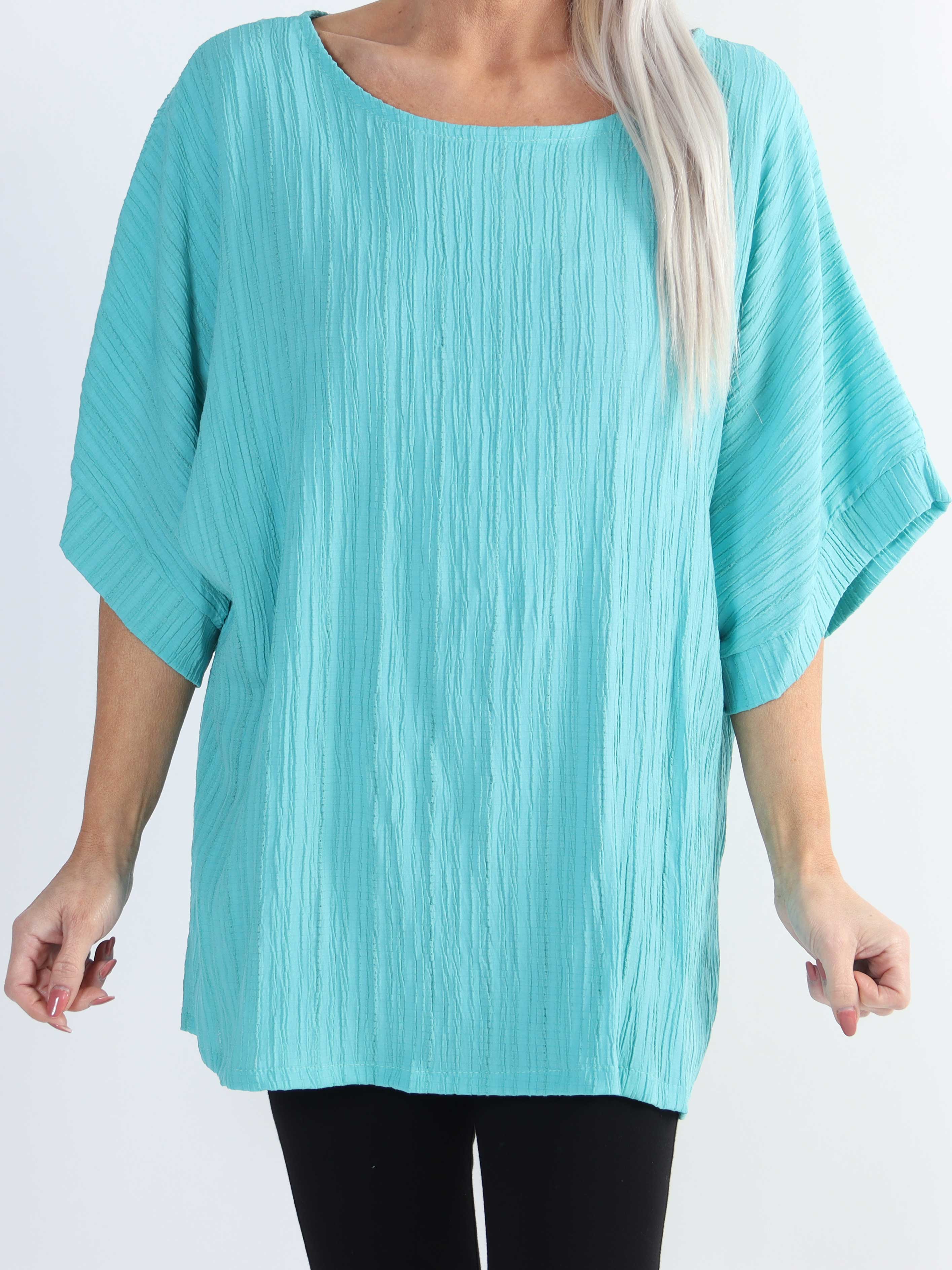 Cindy - Ensfarvet plus size bluse i crepet look